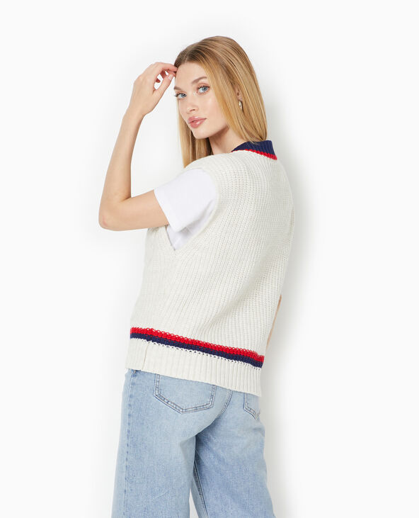 Pull sans manches col V avec torsades blanc - Pimkie