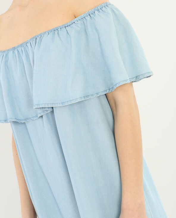 Robe volant bardot bleu clair - Pimkie