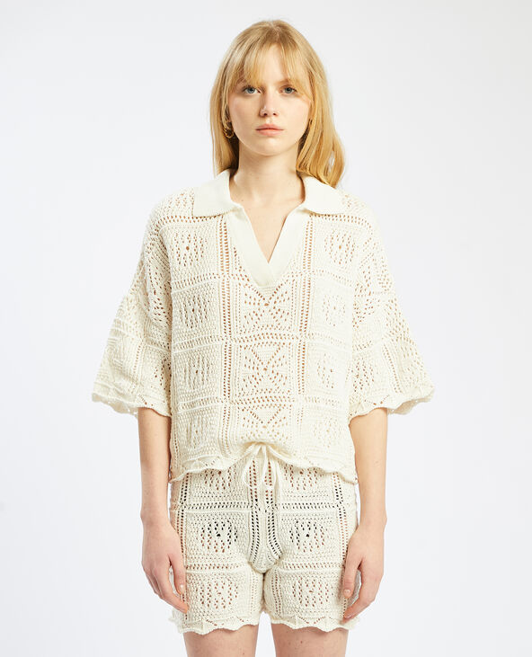 Haut à manches courtes en crochet blanc - Pimkie