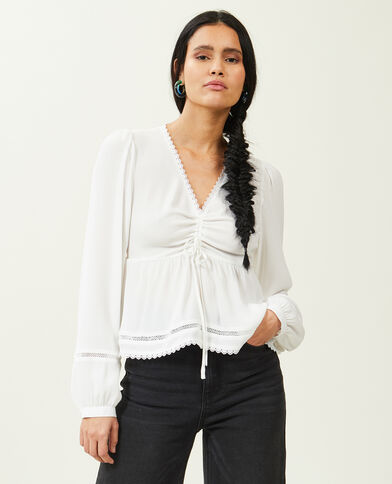 Blouse dentelle et fronces blanc - Pimkie