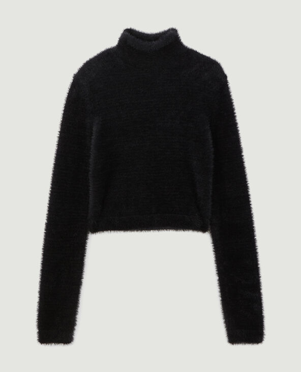 Pull cropped en maille fluffy et poilue noir - Pimkie