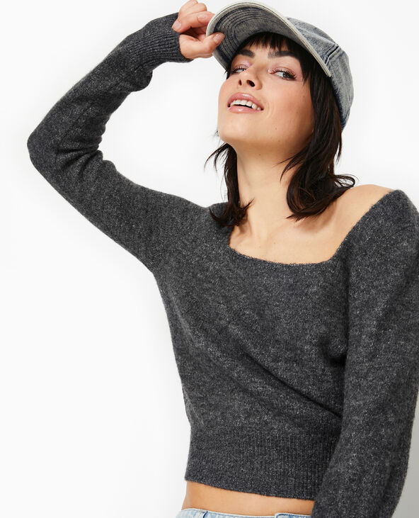 Pull en maille encolure carrée gris foncé - Pimkie