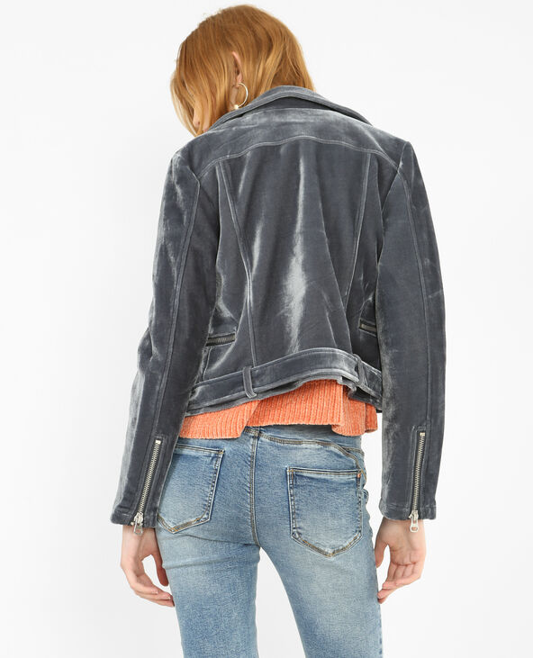 Veste biker effet velours gris foncé - Pimkie
