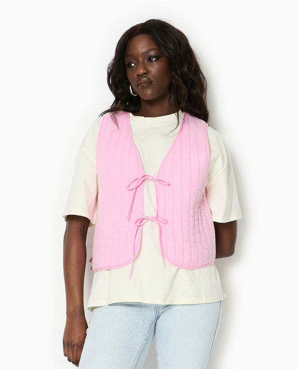 Veste sans manches en gaze de coton matelassée rose - Pimkie