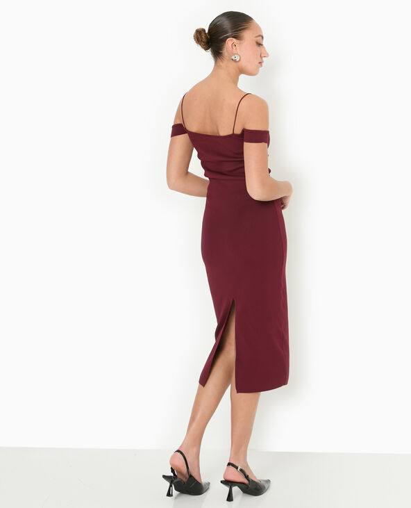 Robe en maille encolure Bardot bordeaux - Pimkie