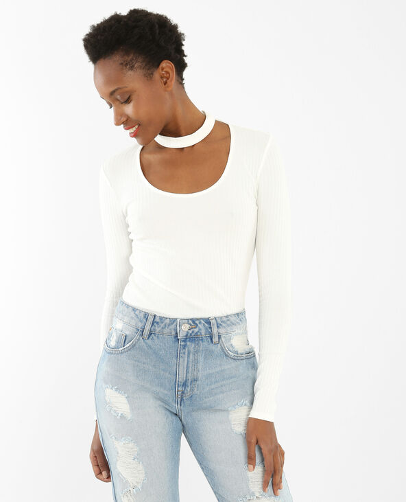 T-shirt col choker blanc - Pimkie