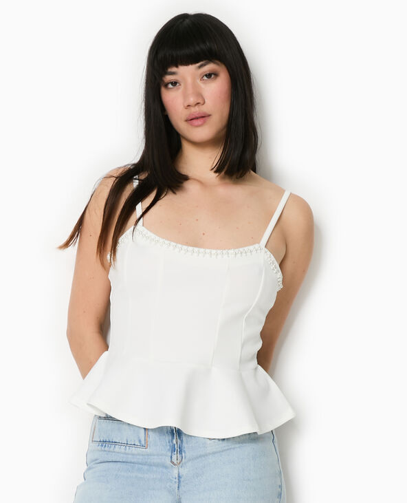 Top peplum à bretelles avec perles blanc - Pimkie