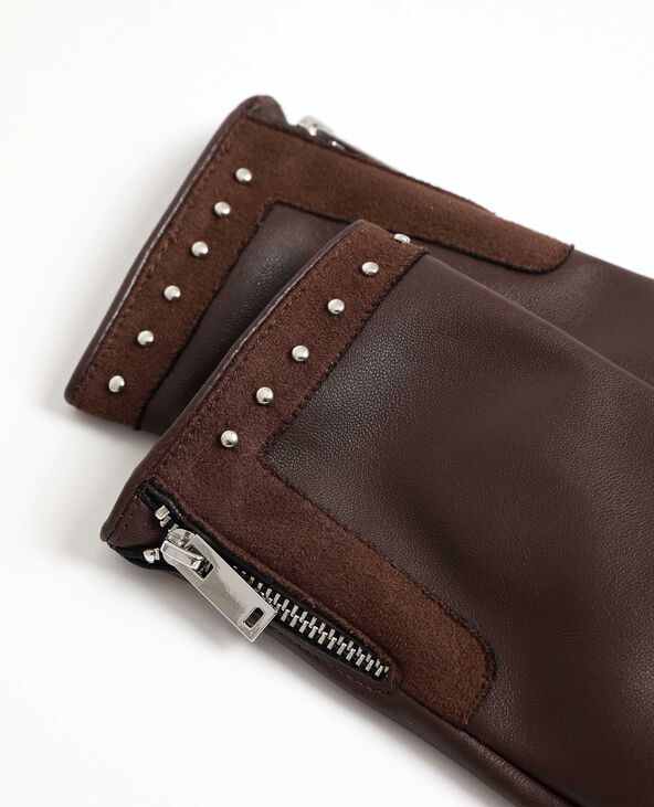 Gants en faux cuir clouté marron - Pimkie