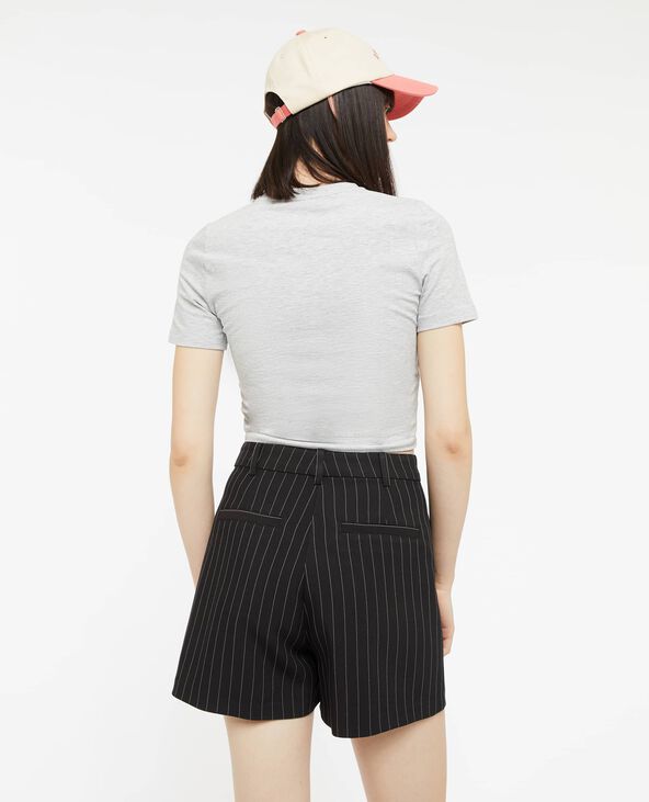 Short taille haute fines rayures avec pinces noir - Pimkie