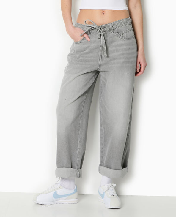 Jean baggy taille basse avec ceinture à nouer gris clair - Pimkie