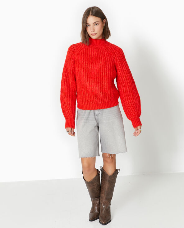 Pull col montant grosses mailles  rouge - Pimkie