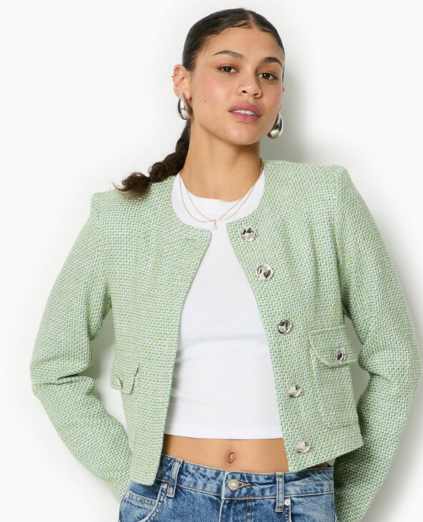 Veste courte et droite en tweed vert - Pimkie