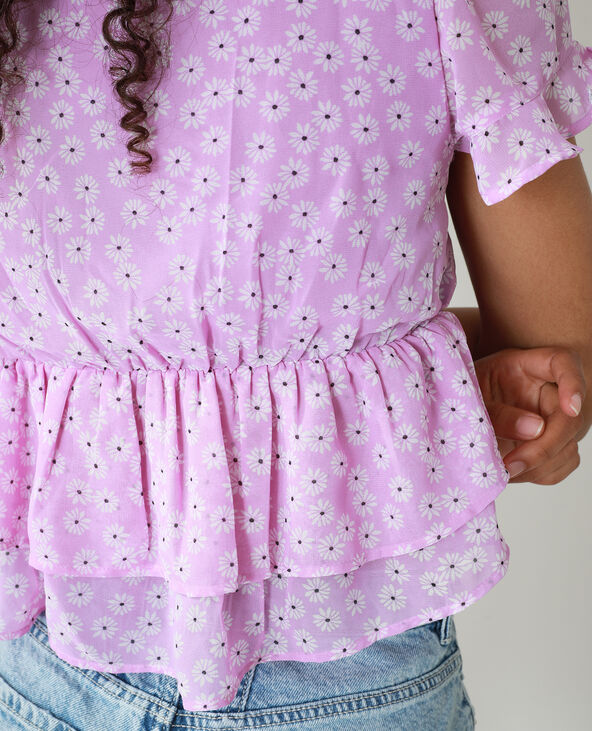 Blouse volantée et fleurie violet - Pimkie