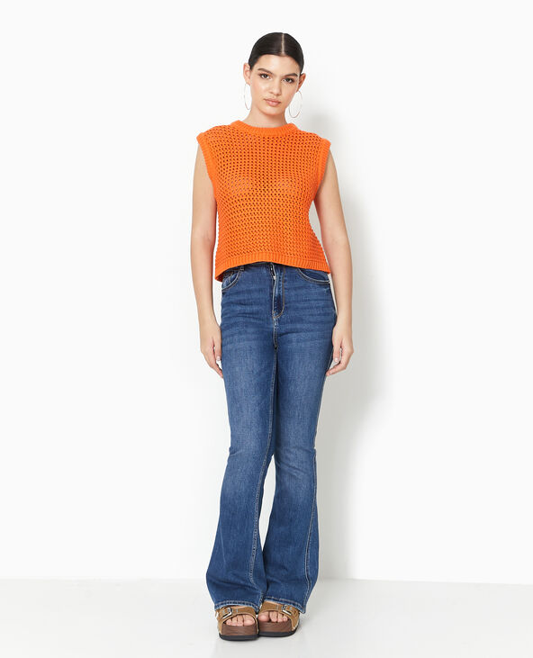 Pull sans manches en maille ajourée orange - Pimkie