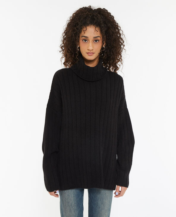 Pull oversize en maille côtes plates noir - Pimkie