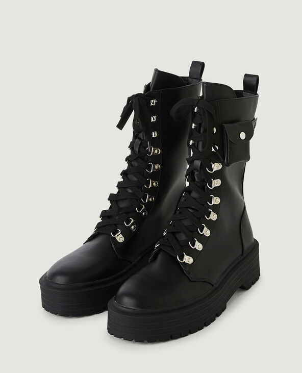 Bottines simili cuir style rangers noir - Pimkie