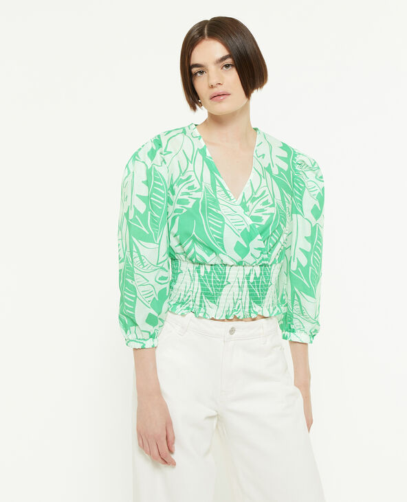 Blouse courte effet cache-cœur vert olive - Pimkie
