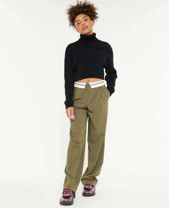 Pantalon droit avec ceinture fantaisie vert kaki - Pimkie