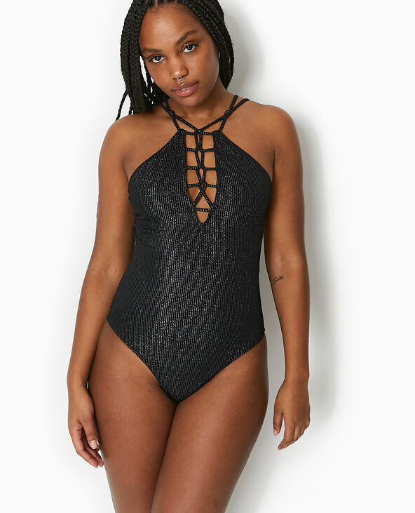 Maillot de bain 1 pièce avec laçage noir - Pimkie