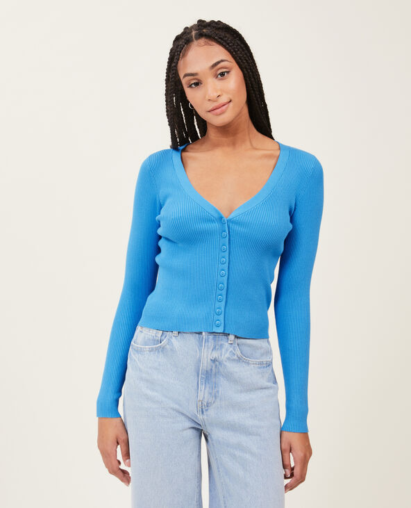 Gilet en maille côtelée bleu - Pimkie