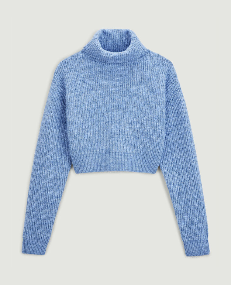 Pull cropped col roulé bleu - Pimkie