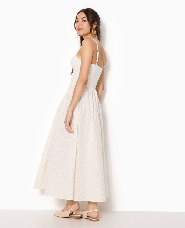 Robe longue encolure balconnet motif fleurs écru - Pimkie