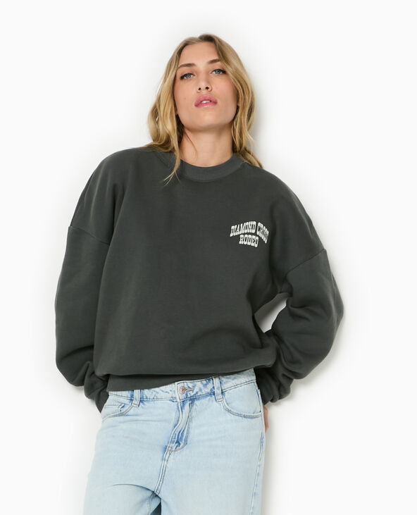 Sweat col rond avec print poitrine et dos gris foncé - Pimkie