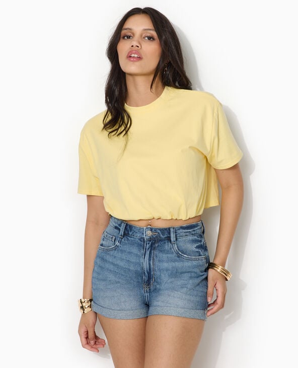 T-shirt court avec détail élastique Jaune pâle - Pimkie