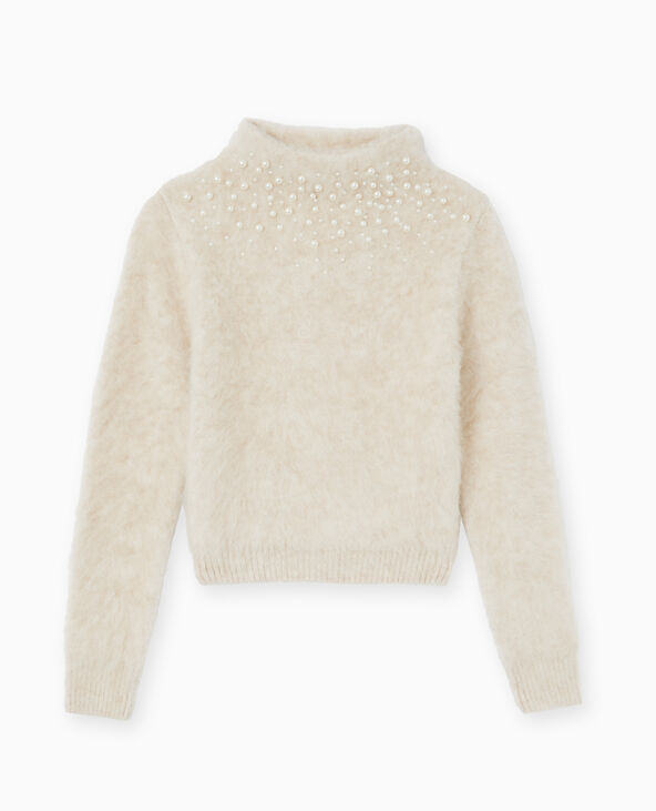 Pull en maille poilue avec perles cousues blanc - Pimkie