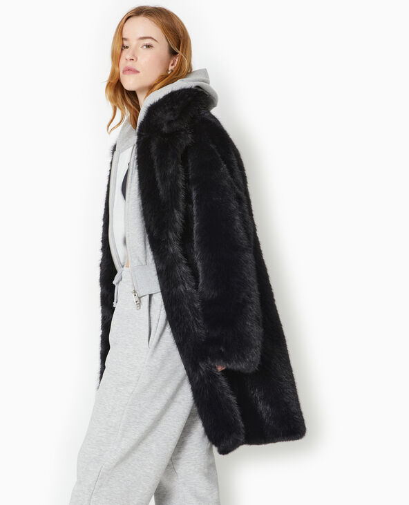 Manteau en fausse fourrure noir - Pimkie