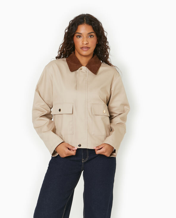 Veste en toile avec col velours côtelé doré - Pimkie