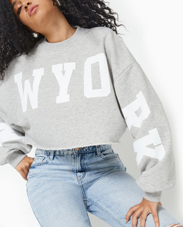 Sweat cropped base coupée avec NEW YORK gris chiné - Pimkie