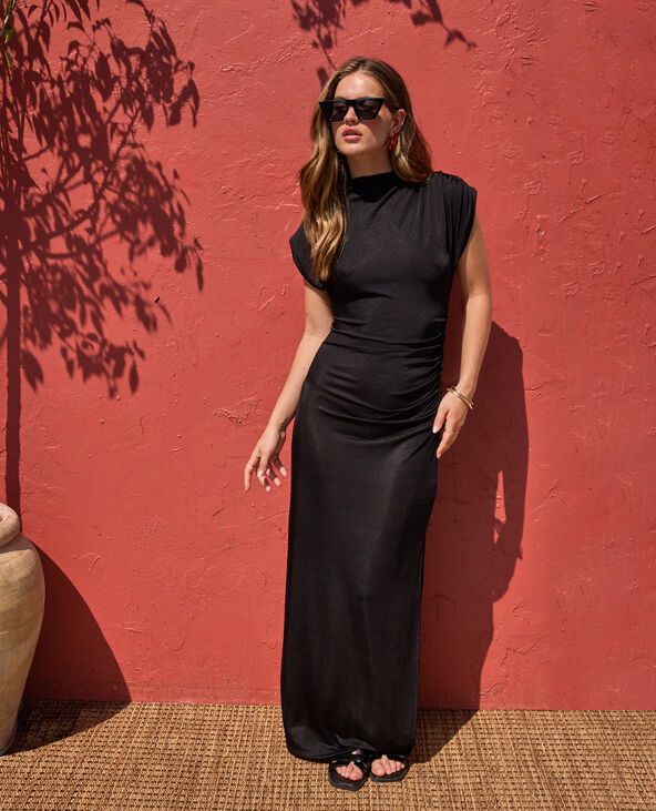 Robe longue en maille avec fronces et drapés noir - Pimkie