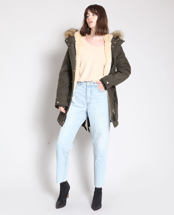 Parka longue avec fausse fourrure vert kaki - Pimkie