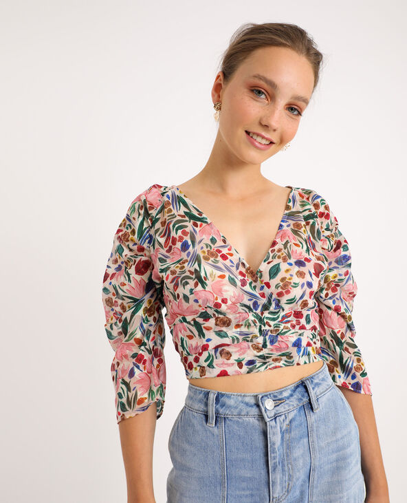 Blouse courte fleurie blanc - Pimkie
