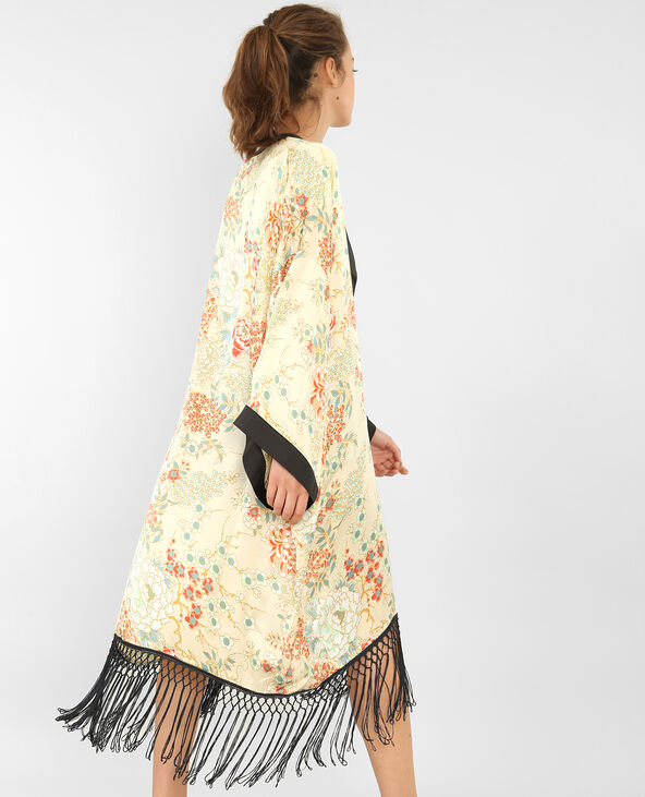 Long kimono à franges jaune - Pimkie