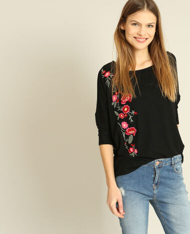 T-shirt brodé noir - Pimkie