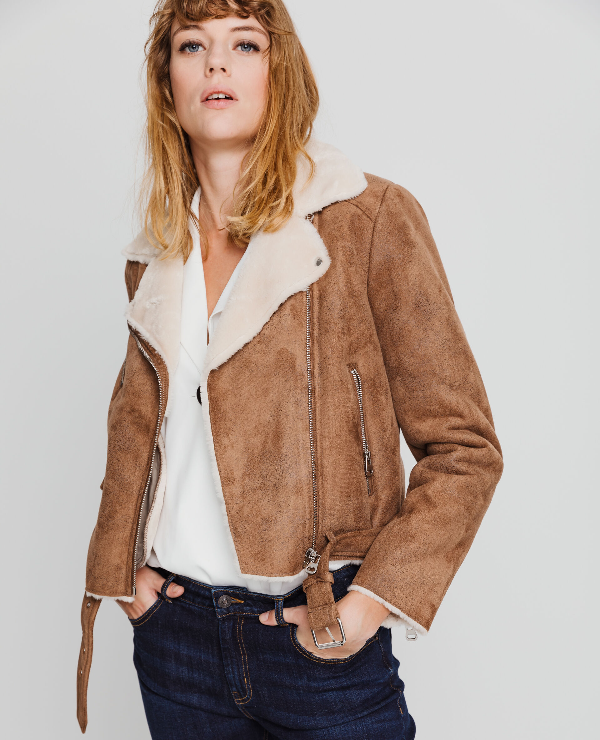 Veste biker femme daim