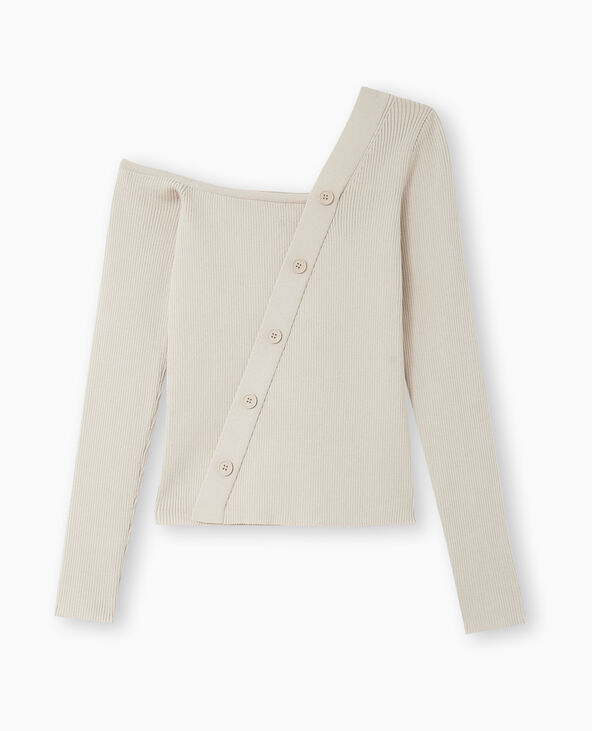 Pull asymétrique maille côtelée beige - Pimkie