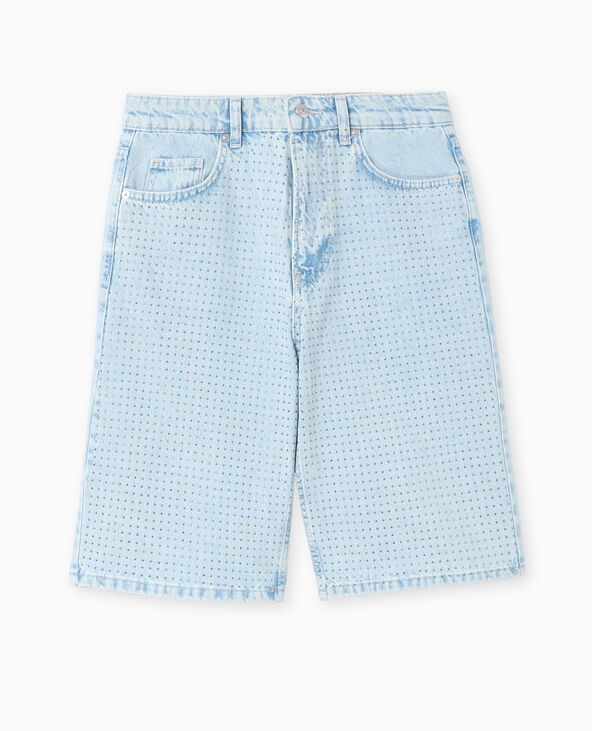 Bermuda en jean avec strass devant bleu clair - Pimkie