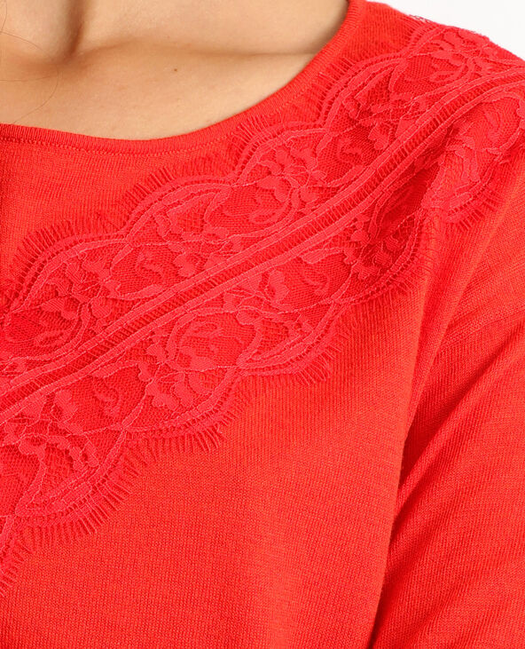 Pull à dentelle rouge - Pimkie