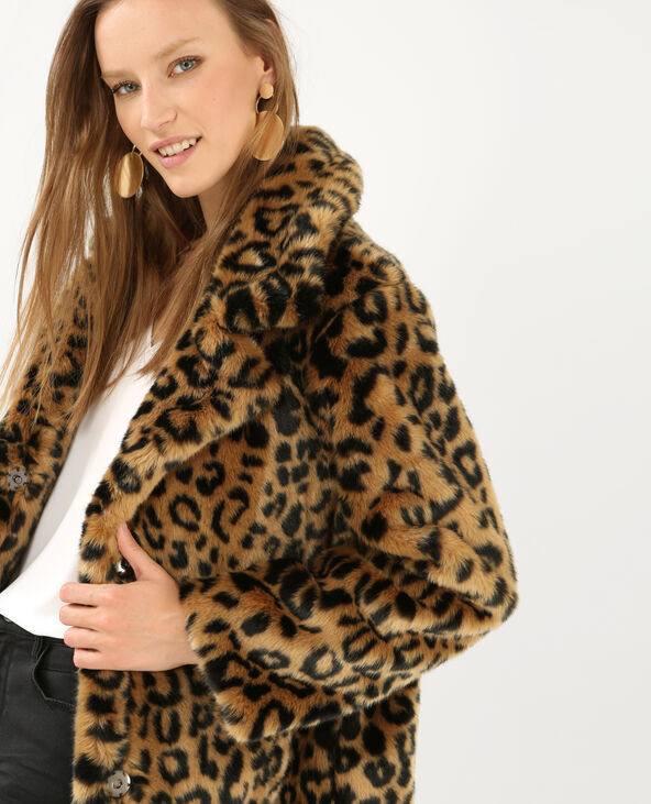 Manteau léopard fausse fourrure beige - Pimkie