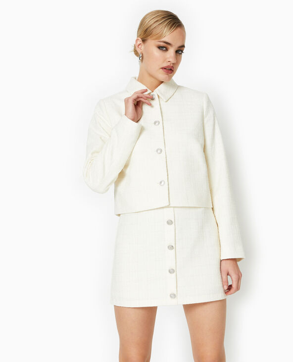 Veste en tweed droite et boutonnée blanc - Pimkie