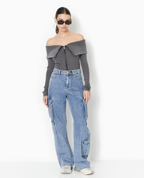 Top zippé encolure Bardot  gris - Pimkie