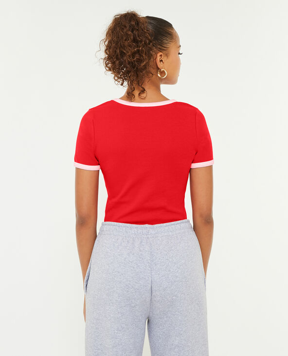 T-shirt manches courtes avec bords contrastés rouge - Pimkie
