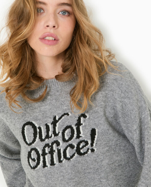 Pull en maille avec message gris chiné - Pimkie