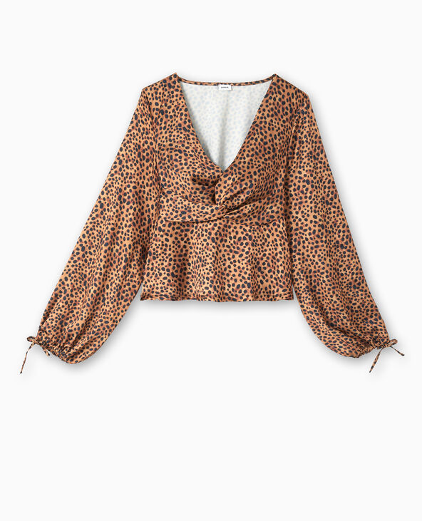 Blouse en tissu satiné motif léopard marron - Pimkie