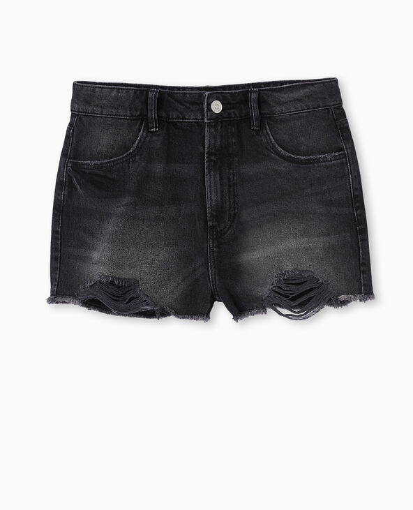 Short en jean coupé effet destroy noir - Pimkie