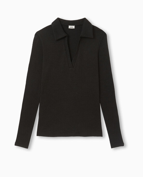 Top col polo en maille côtelée noir - Pimkie