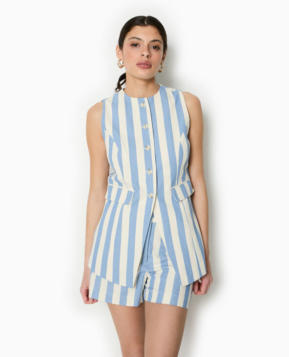 Veste longue sans manche avec rayures bleu - Pimkie